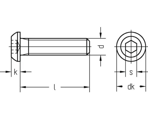 Technische Zeichnung einer Zylinderschraube mit Innensechskant