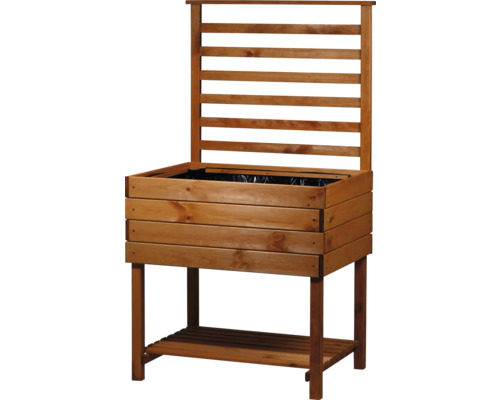 Jardinière sur pieds en bois avec treillis et étagère de rangement