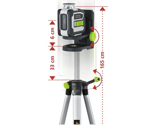 Appareil laser sur trépied avec indication de hauteur.