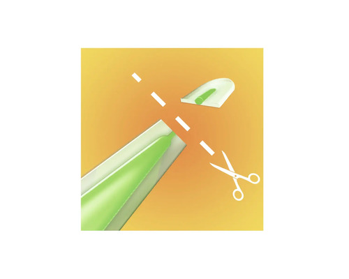 Illustration de l''ouverture d''une cartouche de silicone avec un cutter