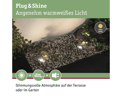Plug and Shine Gartenbeleuchtung mit warmweissem Licht für Terrasse oder Garten
