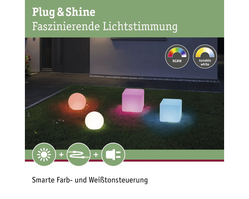 Éclairage de jardin Plug and Shine avec RGBW et lumière blanche réglable, en forme de sphère et de cube