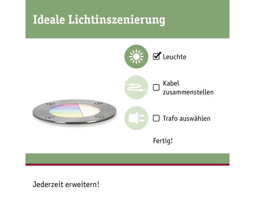 Bodeneinbauleuchte zur idealen Lichtinszenierung. Kabel und Trafo müssen ausgewählt werden.