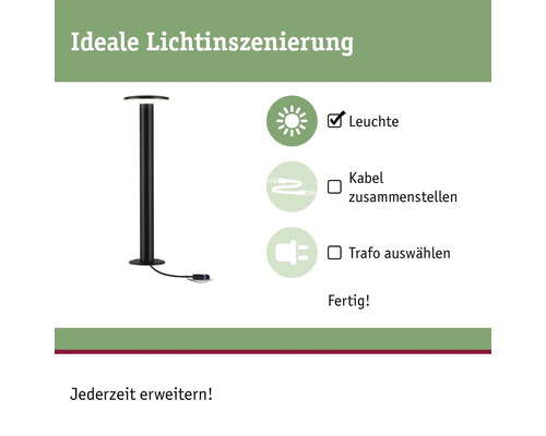 Aufbau einer Gartenleuchte: Leuchte, Kabel, Transformator