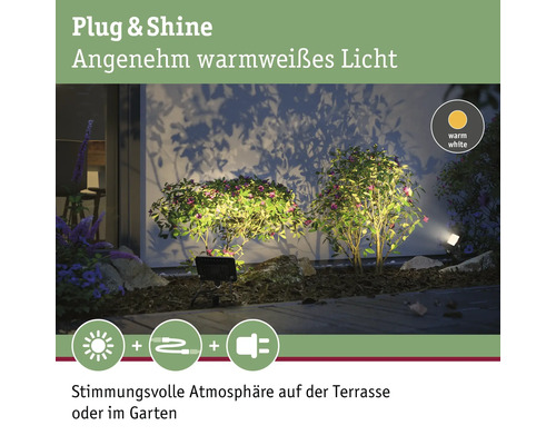 Garten mit warmweissen Plug and Shine Leuchten für stimmungsvolle Atmosphäre