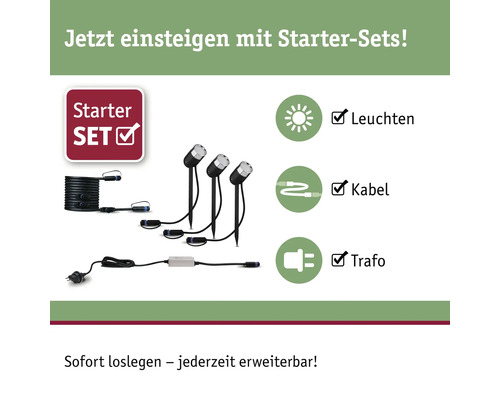 Gartenleuchten Starterset mit Leuchten, Kabel und Transformator