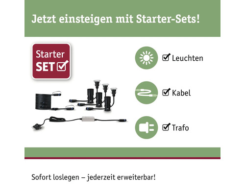 Gartenleuchten Starterset mit Leuchten, Kabel und Trafo