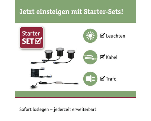 Kit de démarrage d''éclairage de jardin avec luminaires, câbles et transformateur