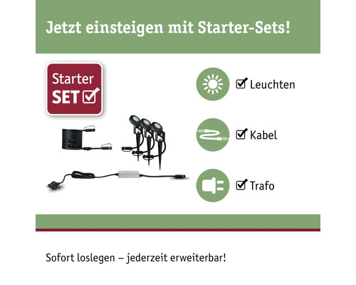 Kit de démarrage d''éclairage de jardin avec lampes, câble et transformateur