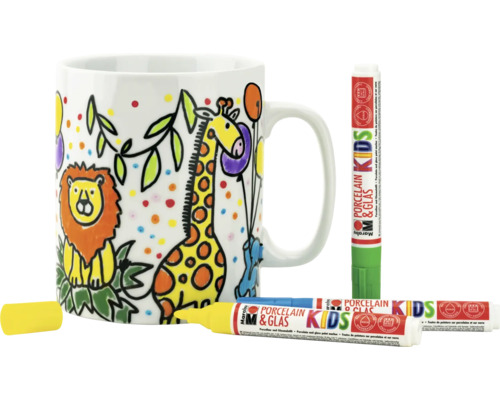 Tasse avec motifs d''animaux et marqueurs à porcelaine