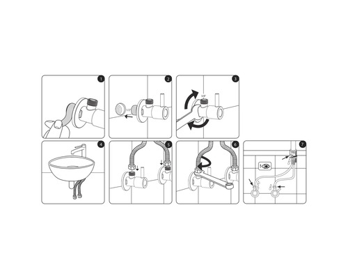 Montageanleitung für ein Waschbecken mit Eckventil.