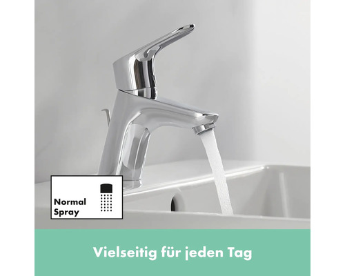 Wasserhahn mit Normalstrahl Funktion über einem Waschbecken