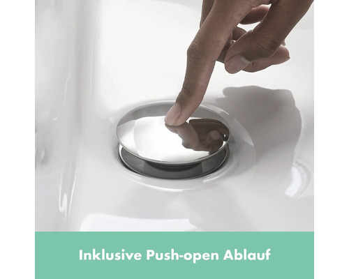 Hand betätigt Push-Open-Ablauf im Waschbecken