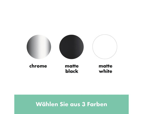 Auswahl von Chrom, Matt Schwarz und Matt Weiss Farben