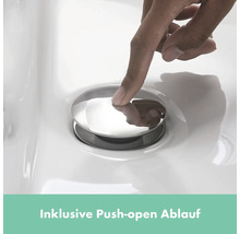 Hand betätigt Push-Open-Ablauf in einem Waschbecken
