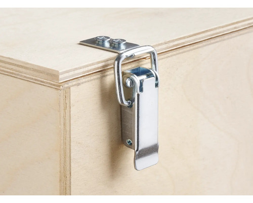 Vue détaillée d''une caisse en bois avec fermeture métallique