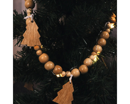 Guirlande décorative de boules en bois avec pendentifs en forme d''arbre comme décoration de sapin de Noël