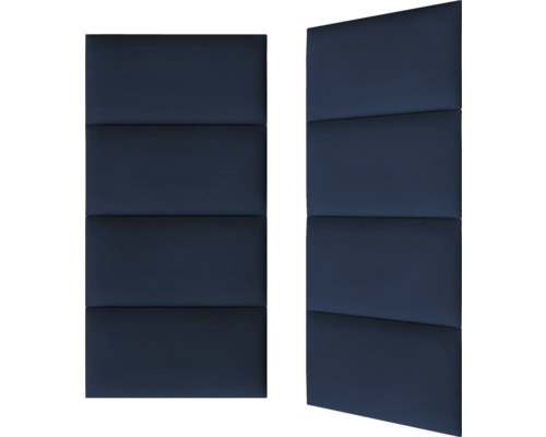 Deux panneaux acoustiques bleus avec des sections rectangulaires.