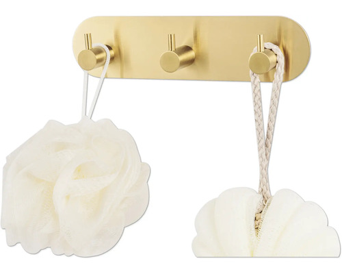 Wandgarderobe mit drei Haken und Badeschwämmen