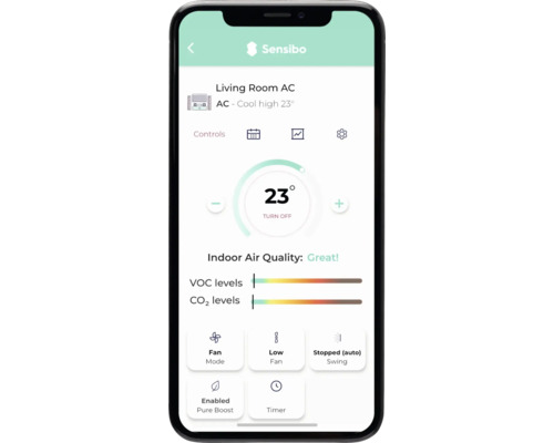 Smartphone avec l''application Sensibo pour contrôler la climatisation