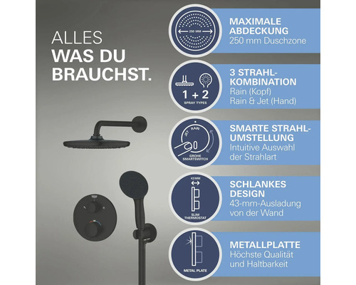 Thermostat de douche encastré Grohe Quickfix PRECISION START noir mat 348832430