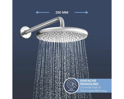 Kopfbrause mit einer Ausladung von 250 Millimeter und Selbstreinigungsfunktion