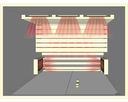 Sauna mit Holzbänken und Infrarotstrahlern