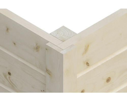Detailaufnahme einer Holzkonstruktion mit Eckverbindung