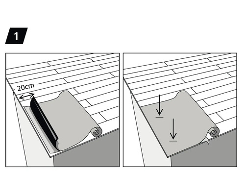 Illustration d''une pose de sol avec un surplomb de 20 centimètres.