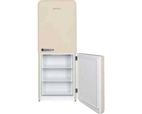 Kühlschrank mit Gefrierfach und geöffneter Gefrierfachtür.