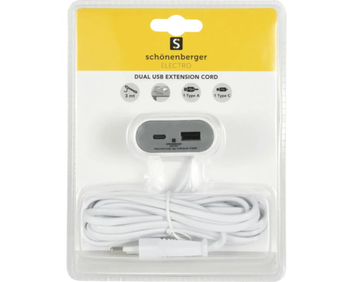 Schönenberger Elektro Dual USB Verlängerungskabel mit Typ A und Typ C Anschluss, 3 Meter Kabellänge