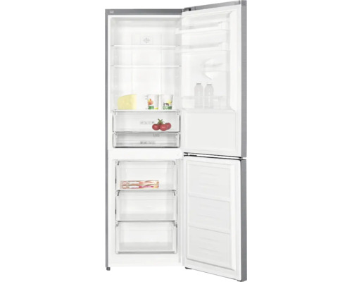 Geöffneter Kühlschrank mit Gefrierfach und Lebensmitteln