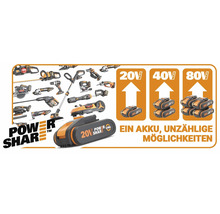Worx Power Share Akkus und Gartengeräte