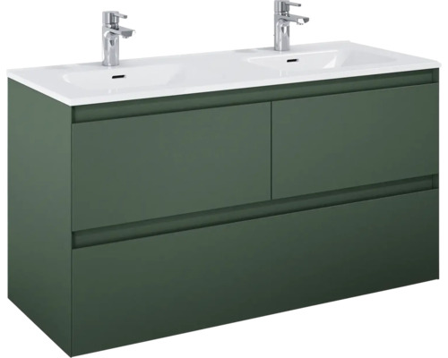 Meuble sous-lavabo avec deux lavabos et deux robinets