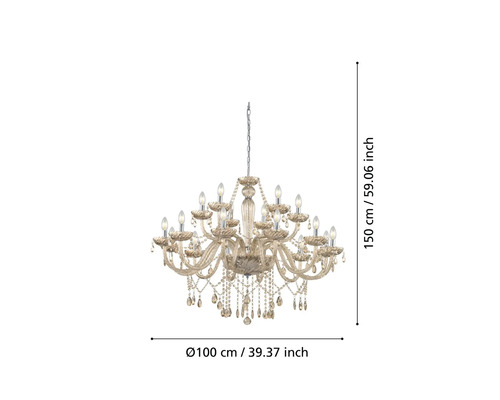 Kronleuchter mit Kristallen, Durchmesser 100 cm, Höhe 150 cm