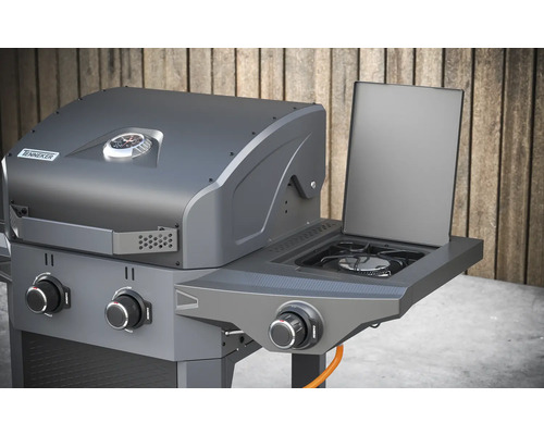 Gril à gaz avec brûleur latéral et thermomètre de couvercle