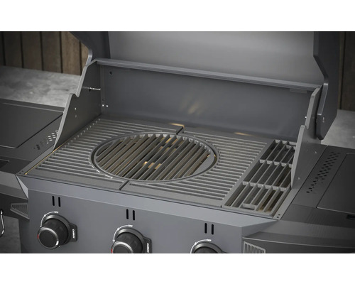 Barbecue avec grille et couvercle ouvert