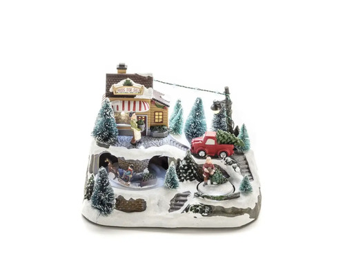Weihnachtsdekoration mit animierter Winterlandschaft, Bäumen und Figuren