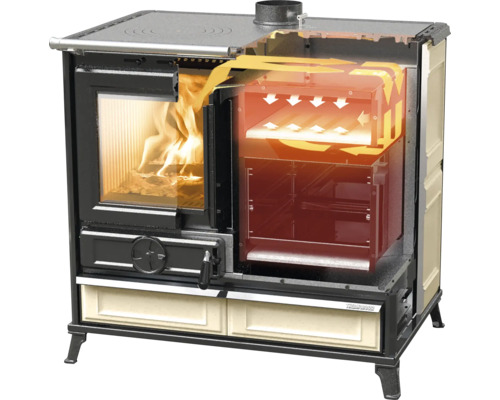 Coupe transversale d''une cuisinière montrant le fonctionnement de la distribution de chaleur