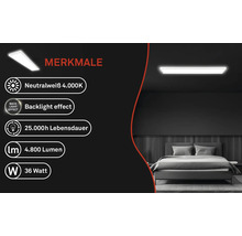 Deckenleuchte mit neutralweißem Licht, Hintergrundbeleuchtung, 25000 Stunden Lebensdauer, 4800 Lumen und 36 Watt