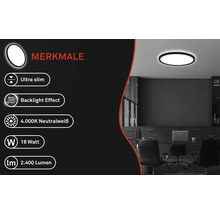 Eigenschaften der Deckenleuchte: Ultra Slim, Backlight Effekt, 4.000K Neutralweiss, 18 Watt, 2.400 Lumen
