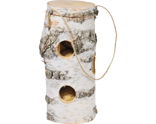 Vogelhaus aus Birkenstamm mit Aufhängung