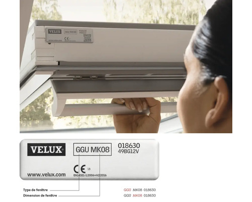Velux Dachfenster GGU MK08 mit CE Kennzeichnung und Produktinformationen