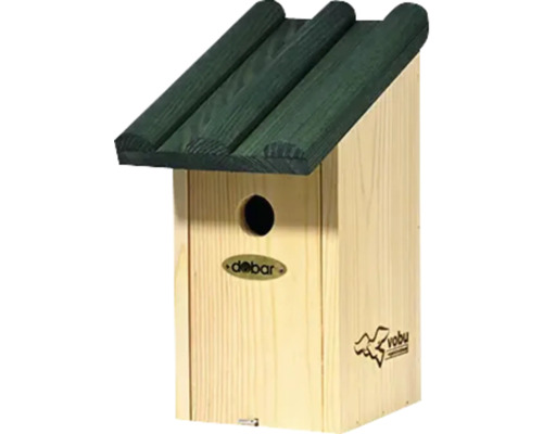 Vogelhaus aus Holz mit grünem Dach