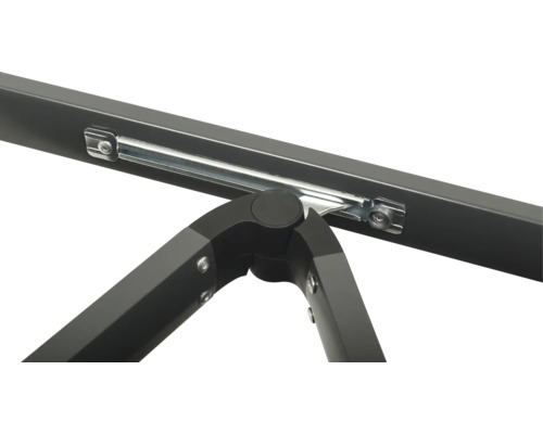 Vue détaillée d''un piètement de table pliante avec mécanisme de verrouillage