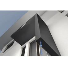 Ansicht einer modernen Hausfassade mit Vordach und Wasserablauf