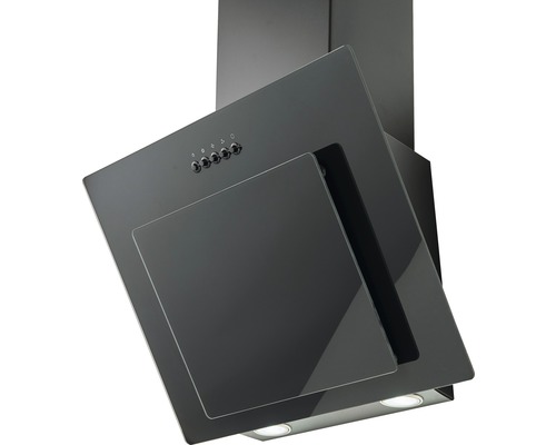 Hotte aspirante noire avec façade en verre et boutons de commande