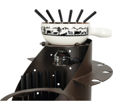 Fondue-Set mit Gabeln und Brenner auf Metallgestell