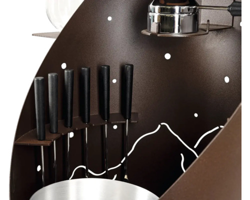 Fondue-Set mit Zubehör und Bergmotiv
