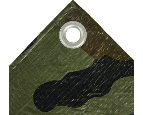 Détail d''une bâche avec oeillet et motif camouflage